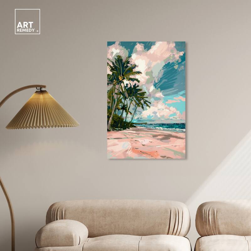 Art Remedy Palms Under The Sun Gallery Wrapped Colorful Coastal 1 Piece Canvas Wall Art