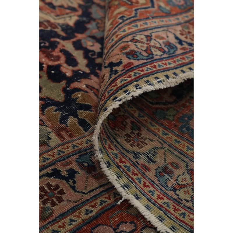 Hand Knotted Oriental 100% Wool Carpet Traditional Floral Navy Blue & Blues Tabriz Area Rug - 11' 10'' X 9' 4''