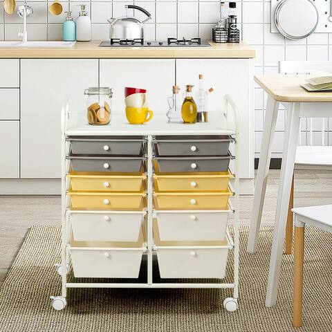 Costway 12 Drawers Rolling Cart Storage Mutlicolor Scrapbook Paper - 25" x 15" x 29.5''