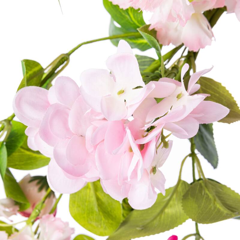 Glitzhome Pink Hydrangea, Peony & Cherry Wreath Garland