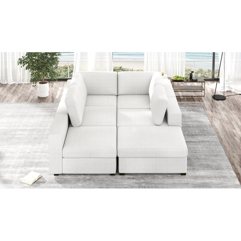127" Modular U-shaped Linen Sectional Sofa with Movable Otoman