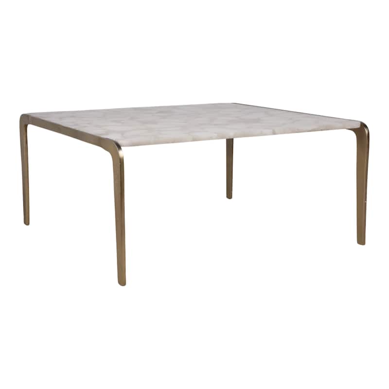 Metal Coffee Table Mosaic Top Minimalist Savoir Design - 19" Gold - 40" x 40" x 18.75"