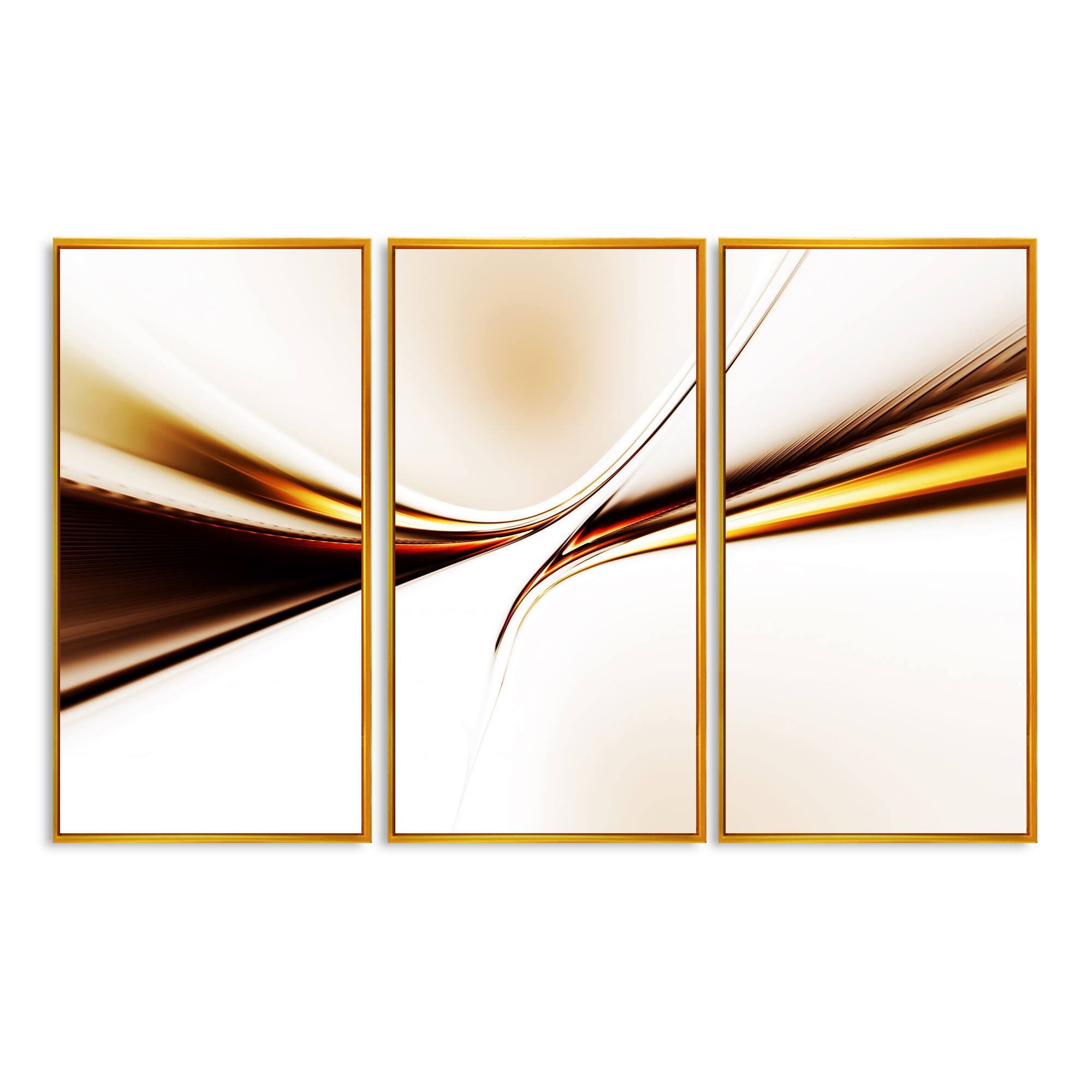 Designart "Dynamic Golden Waves" Abstract Framed Art Set of 3 4