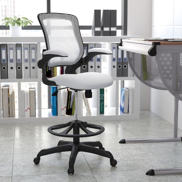 slide 2 of 53, Mid-back Mesh Ergonomic Flip-up Arms Drafting Chair White
