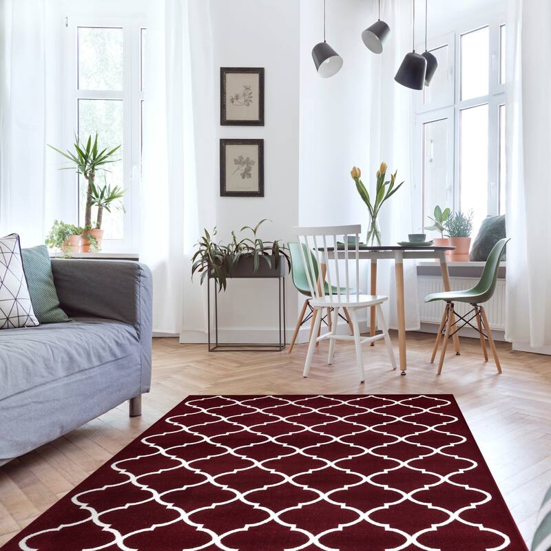 SUSSEXHOME Area Rugs Modern Desing for Living Room 2 x 3 Red/White - 2' x 3'