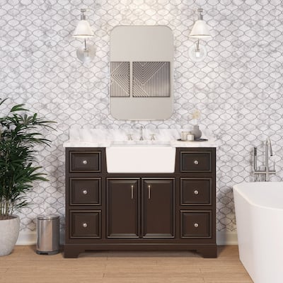 KitchenBathCollection Zelda 48" Farmhouse Bathroom Vanity with Carrara Marble Top