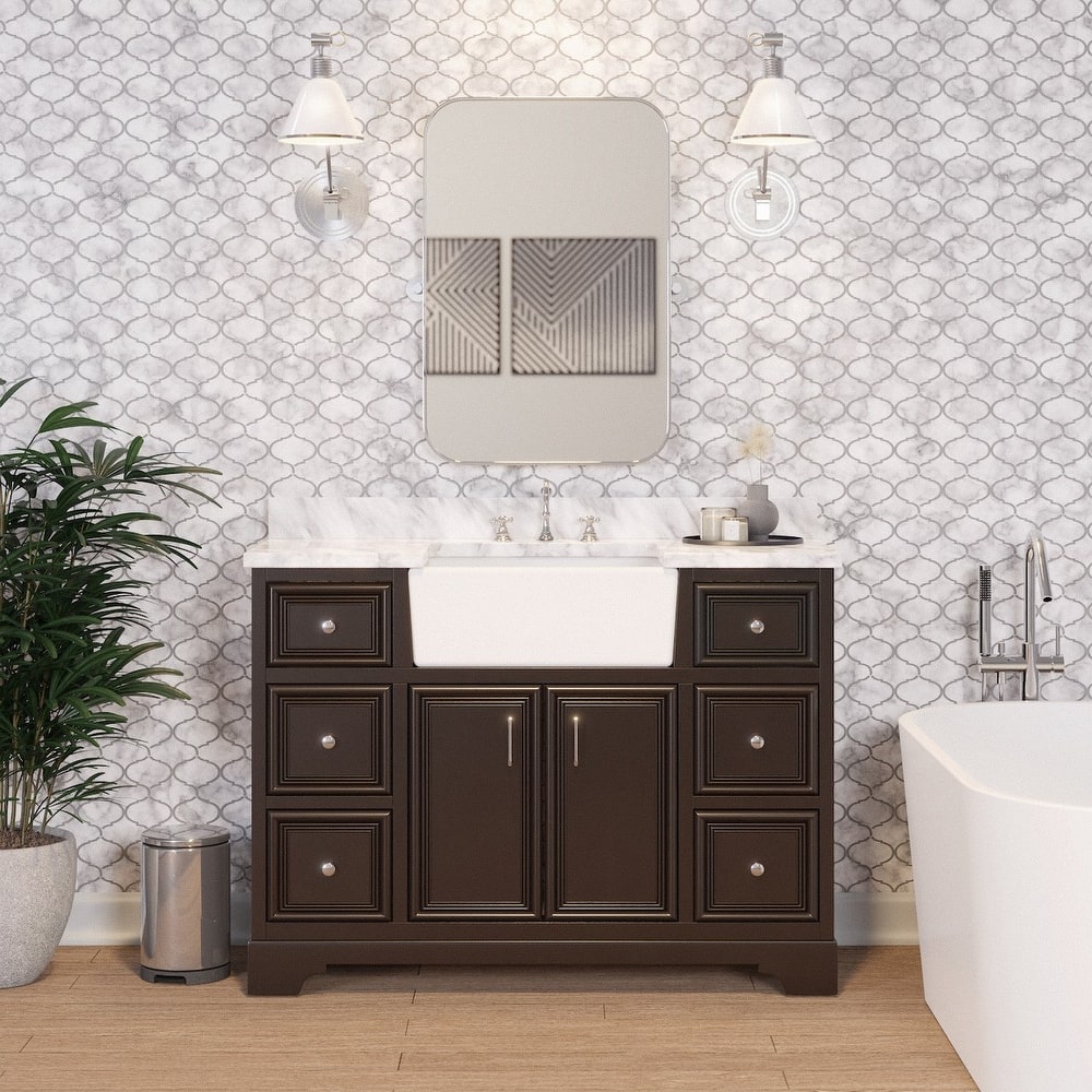 KitchenBathCollection Zelda 48" Farmhouse Bathroom Vanity with Carrara Marble Top