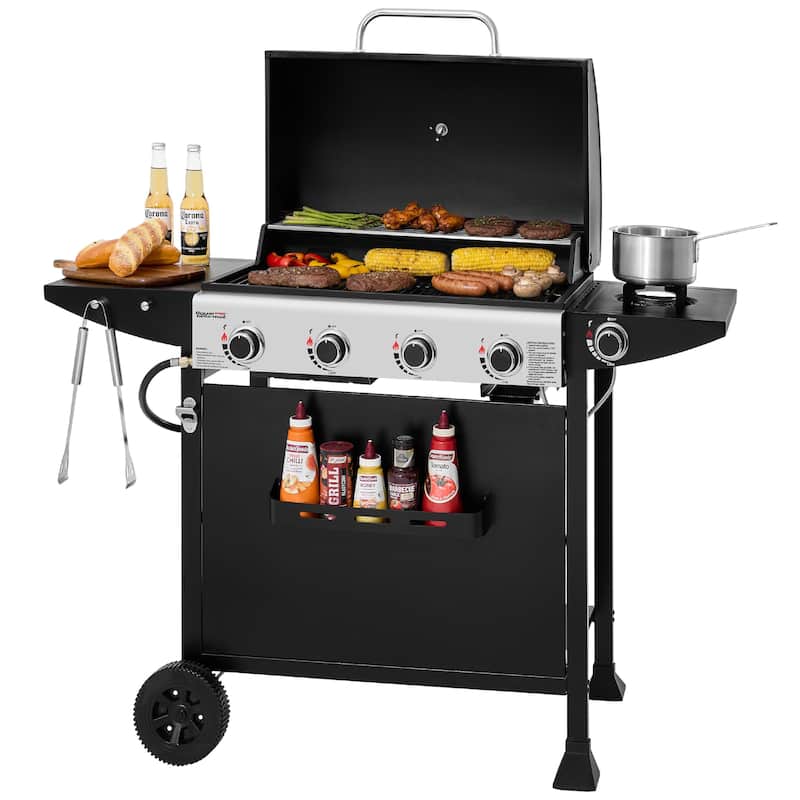Royal Gourmet 4-Burner Gas Grill with Side Burner&Front Spice Rack