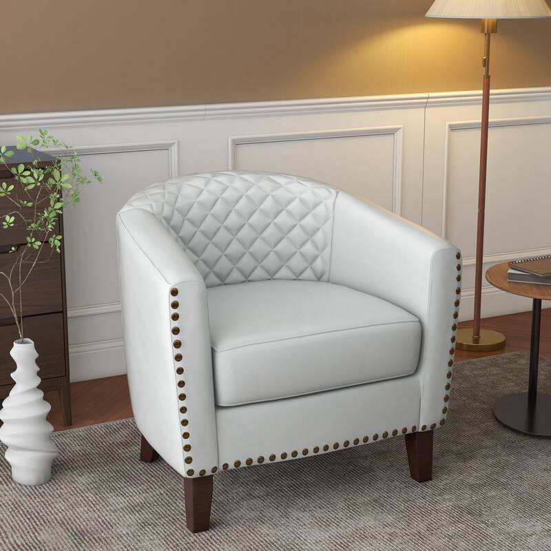 Modern Armchair Faux Leather Nailhead Trim Swivel Accent Chair