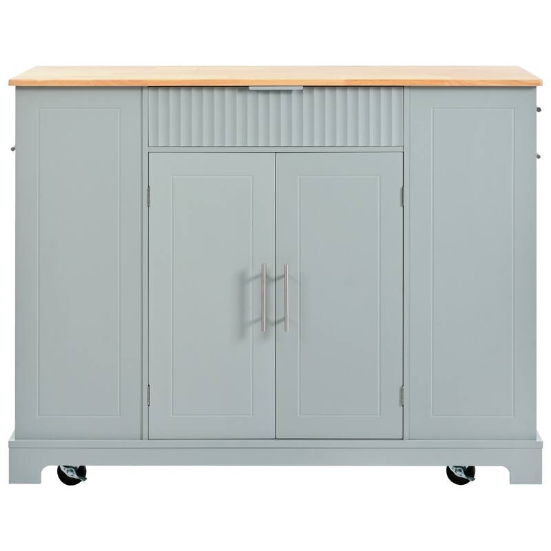 Rolling Kitchen Islands on 5 Wheels with 3 Drawer, 3 Open Side Racks for 10 Gallon Garbage Bin