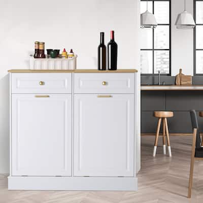 Double Tilt Out Trash Cabinet Wooden Kitchen Recycling Cabinet Trash Can