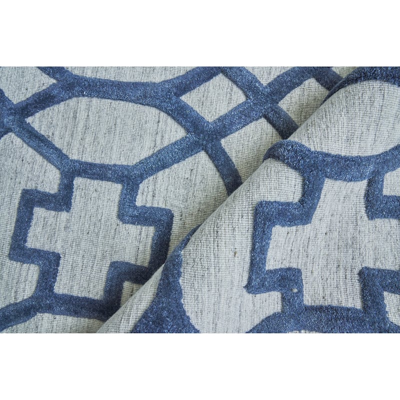 EXQUISITE RUGS Windsor Hand-loomed Wool/Bamboo Silk Dark Blue/Grey Area Rug.