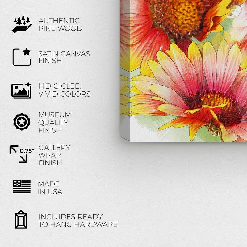 Wynwood Studio Canvas Nature and Landscape Gaillardia Flock Orange and Bohemian & Eclectic Wall Art Canvas Print