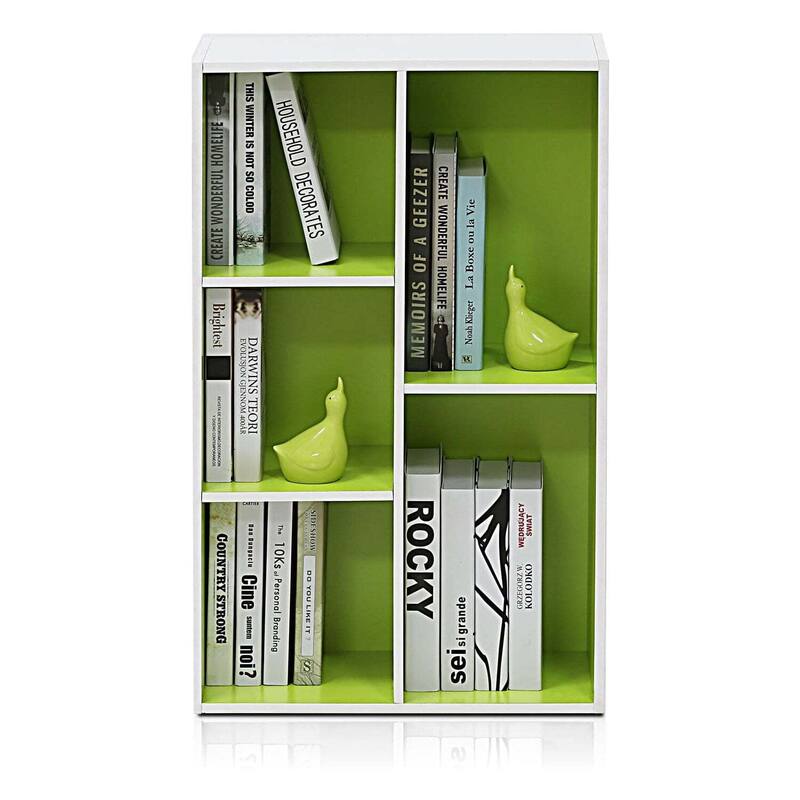 31.5 in. Tall Green/White Wood 5-Shelf Bookcase