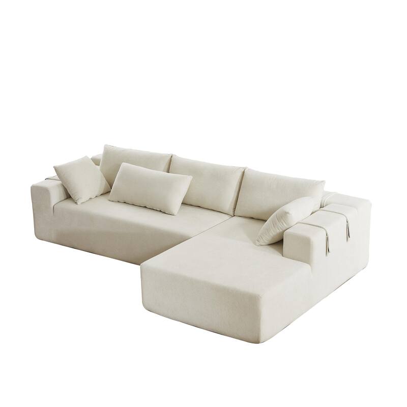 L Shaped Modular Sectional Sofa with Chaise Lounge, Oversized Chenille Upholstered Sofa, Deep Seat Sofa with 6 Pillows - Beige