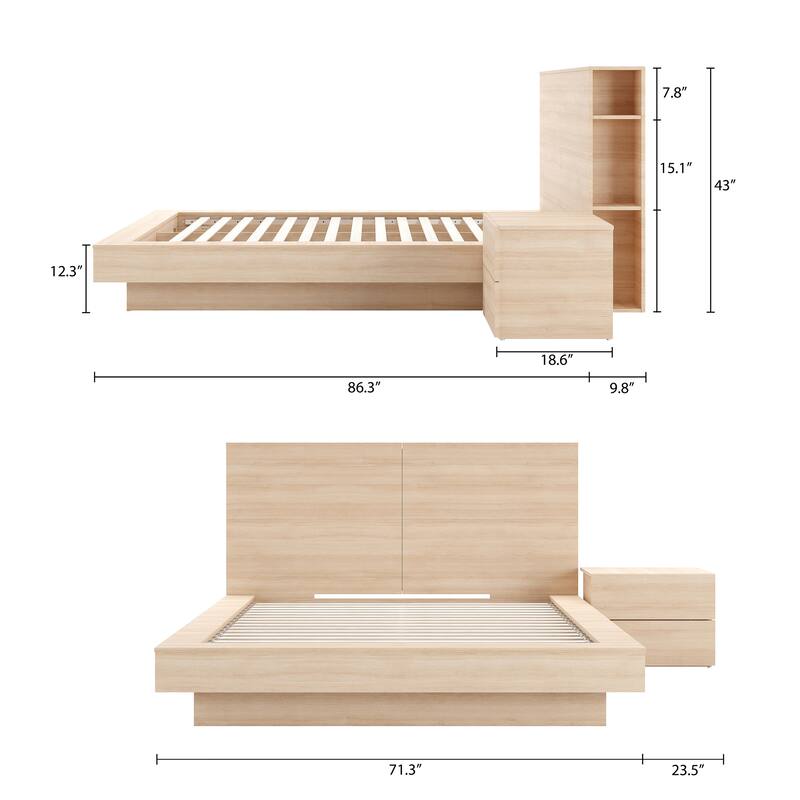 Marconi 3-Piece Platform Bed Set with Bed, Headboard, and Nightstand