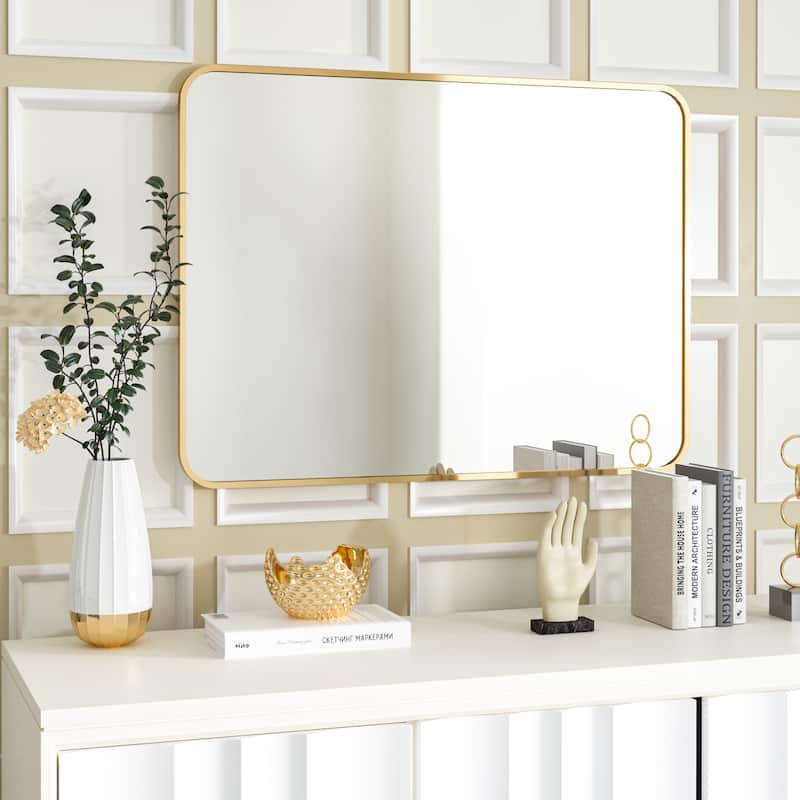 Wall Mounted Bathroom Mirror with Round Corner - 24"x36" - Gold