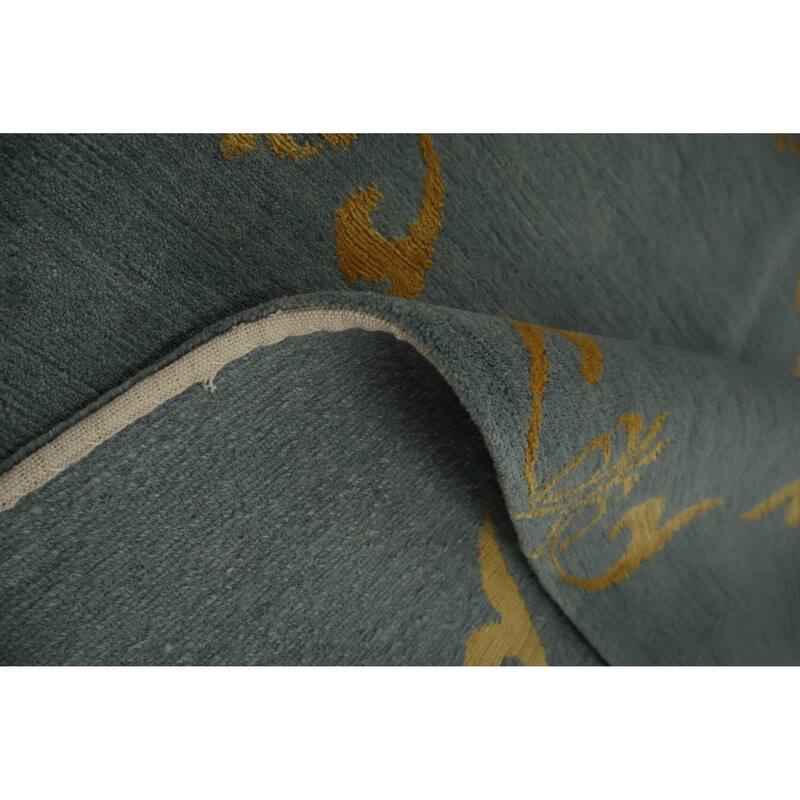 Hand Knotted Oriental 100% Wool Carpet Modern All-Over Navy Blue & Blues Modern Area Rug - 10' 1'' X 8' 2''