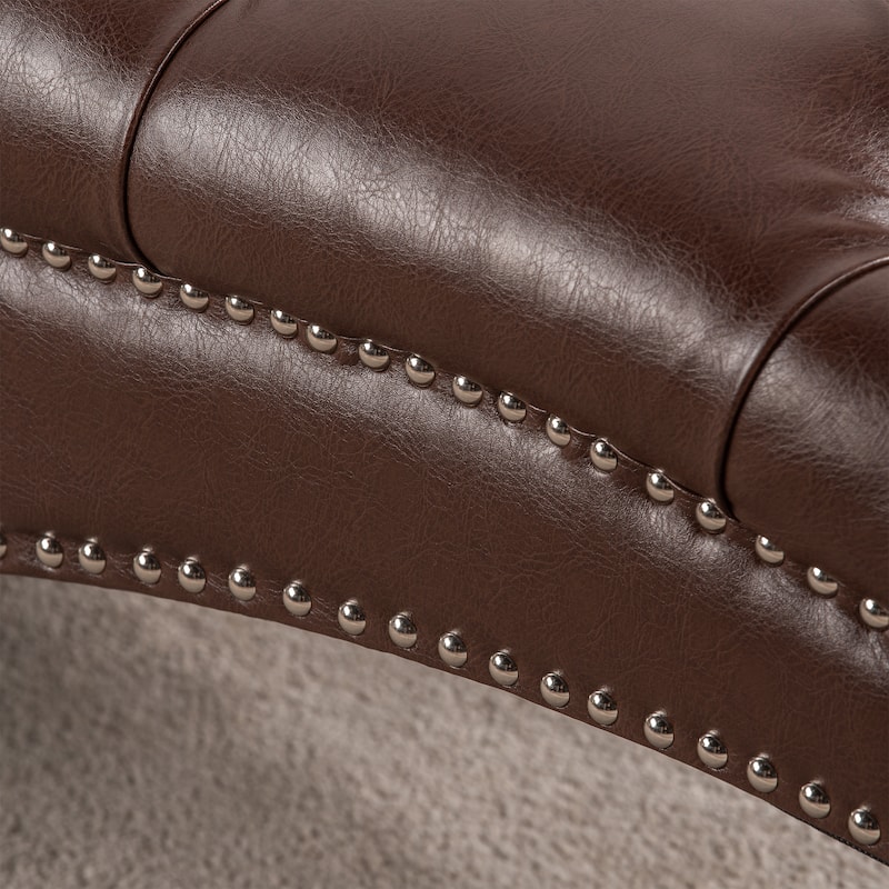 Dark Brown Modern 27.17" Upholstered Buttons Tufted Chaise Lounge Chair with Solid Wood Frame and Nailheads