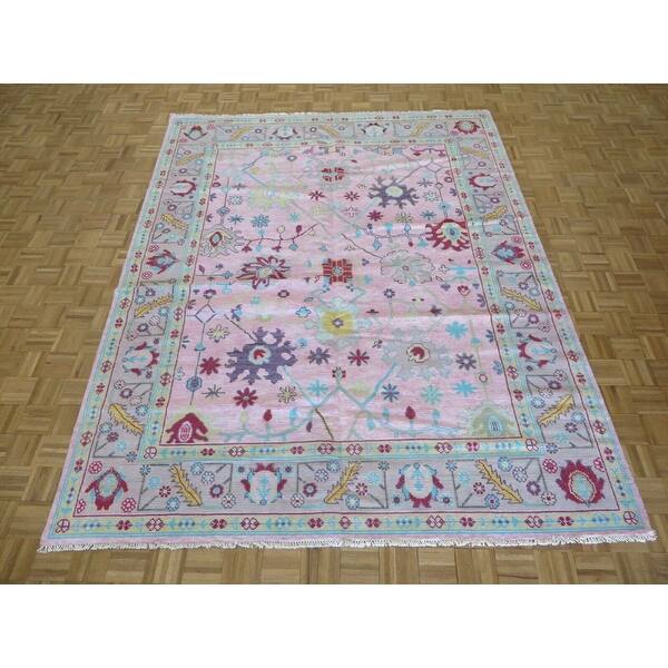 slide 1 of 11, Hand Knotted Pink Oushak with 100% Wool Oriental Rug (8'2" x 10'5") - 8'2" x 10'5"