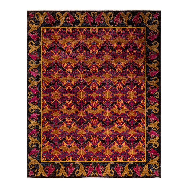 Overton Hand Knotted Wool Vintage Inspired Modern Contemporary Arts & Crafts Black Area Rug - 8' 1" x 10' 0"