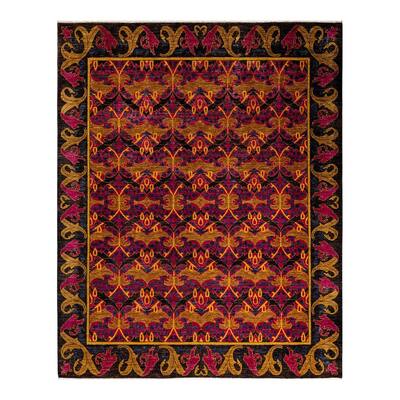 Overton Hand Knotted Wool Vintage Inspired Modern Contemporary Arts & Crafts Black Area Rug - 8' 1" x 10' 0"