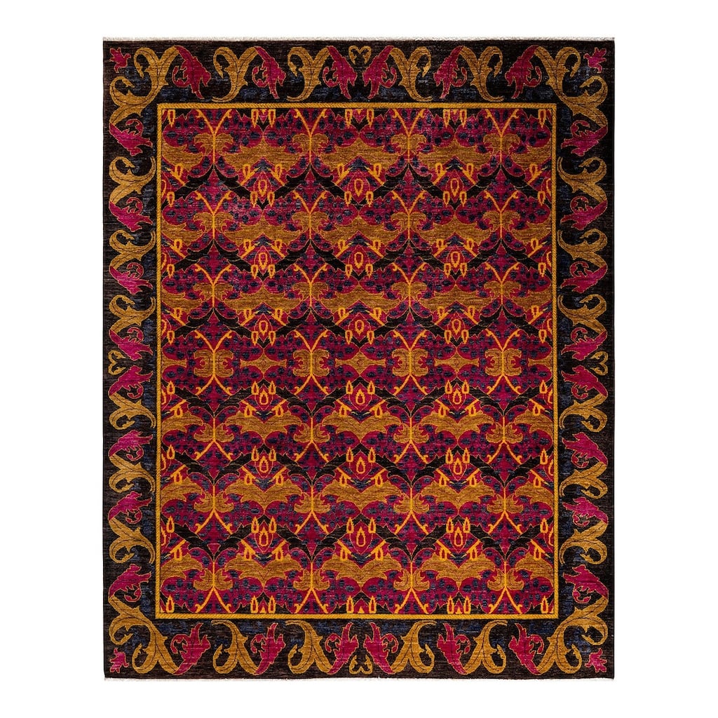 Overton Hand Knotted Wool Vintage Inspired Modern Contemporary Arts & Crafts Black Area Rug - 8' 1" x 10' 0"