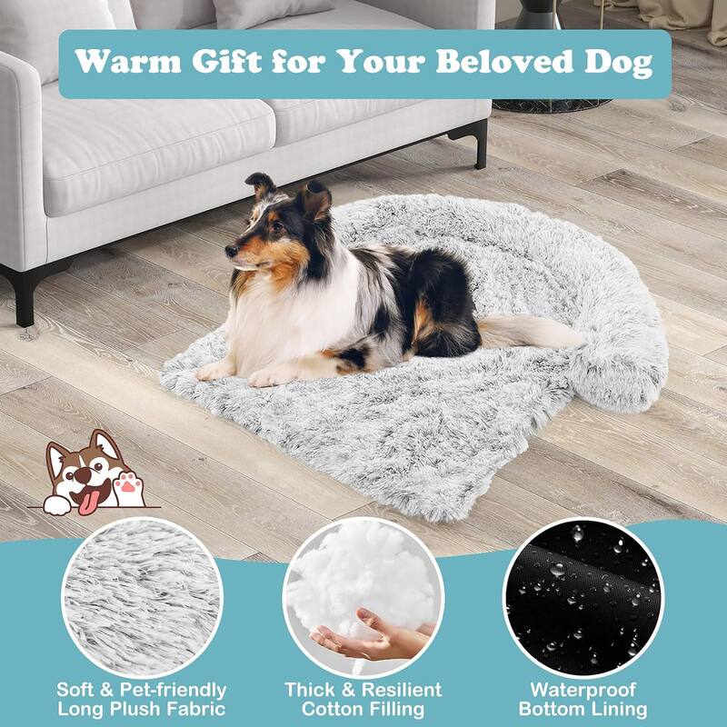 Soft Calming Dog Bed -Fluffy Plush Pet Bed w/ Removable Washable Cover