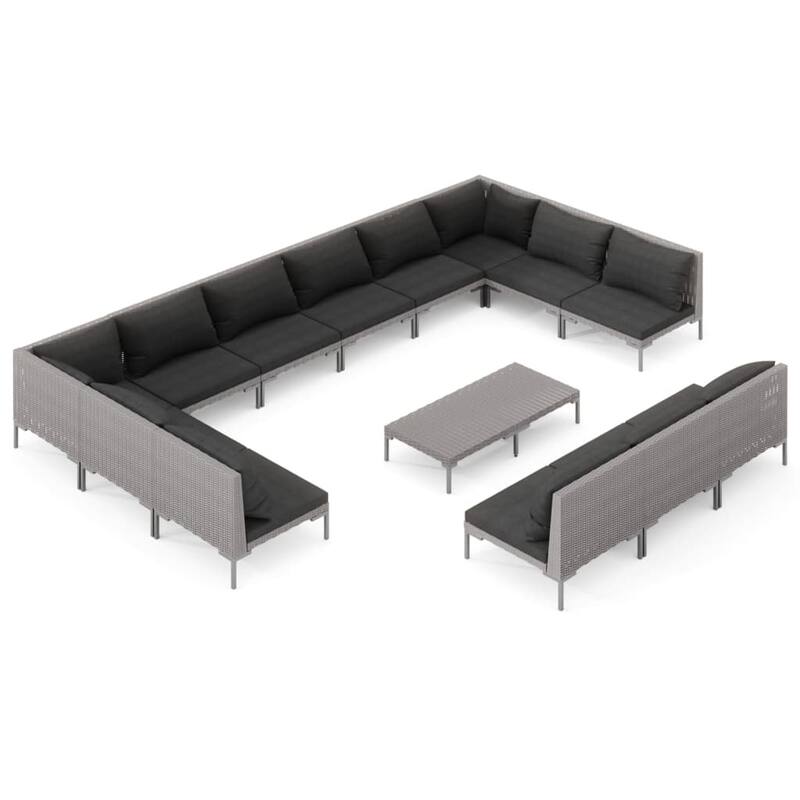 vidaXL Patio Lounge Set Outdoor Sectional Sofa Set Table Poly Rattan Dark Grey - 27.6" x 27.6" x 24"