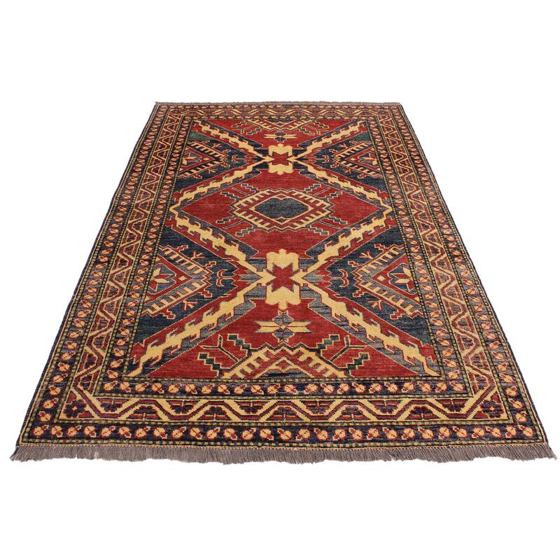 Southwestern Super Kazak Ryker Red/Beige Hand Knotted Wool Rug - 3'8'' x 5'5''