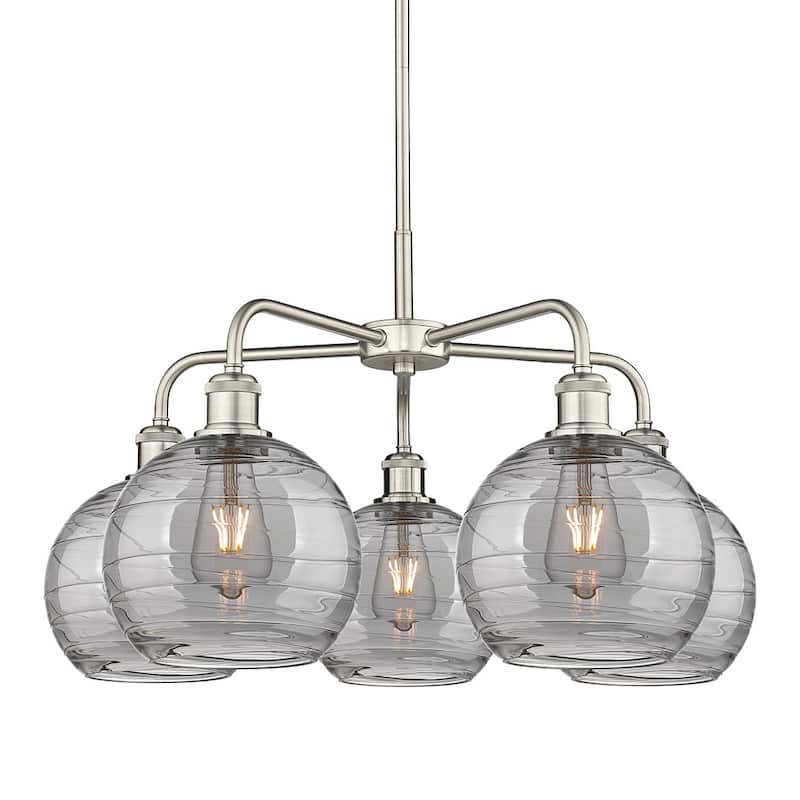 Innovations Lighting 516-5CR 15 26 Athens Deco Swirl Chandelier Athens - Satin Nickel / Light Smoke Deco Swirl