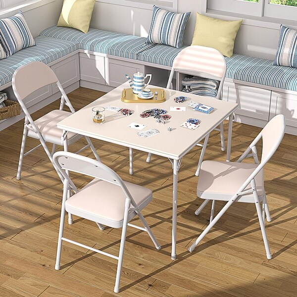 Taomika 5 Piece Black Folding Game Room Card Table and Upholstered Chair Set Table and Chair Set On Sale Bed Bath Beyond 35695874