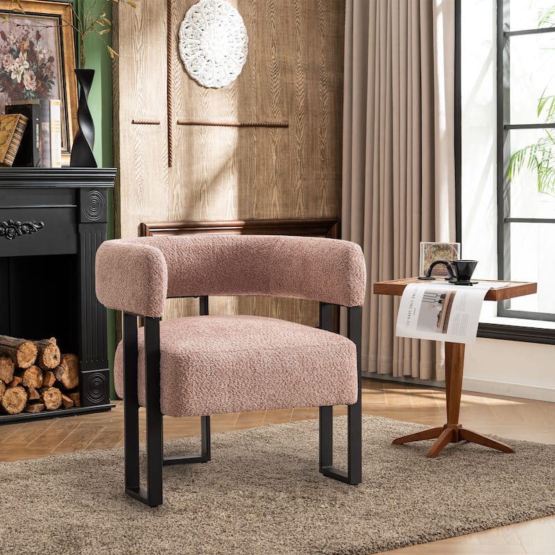 Upholstered Teddy Velvet Accent Chair, Modern Boucle Armchair - Pink