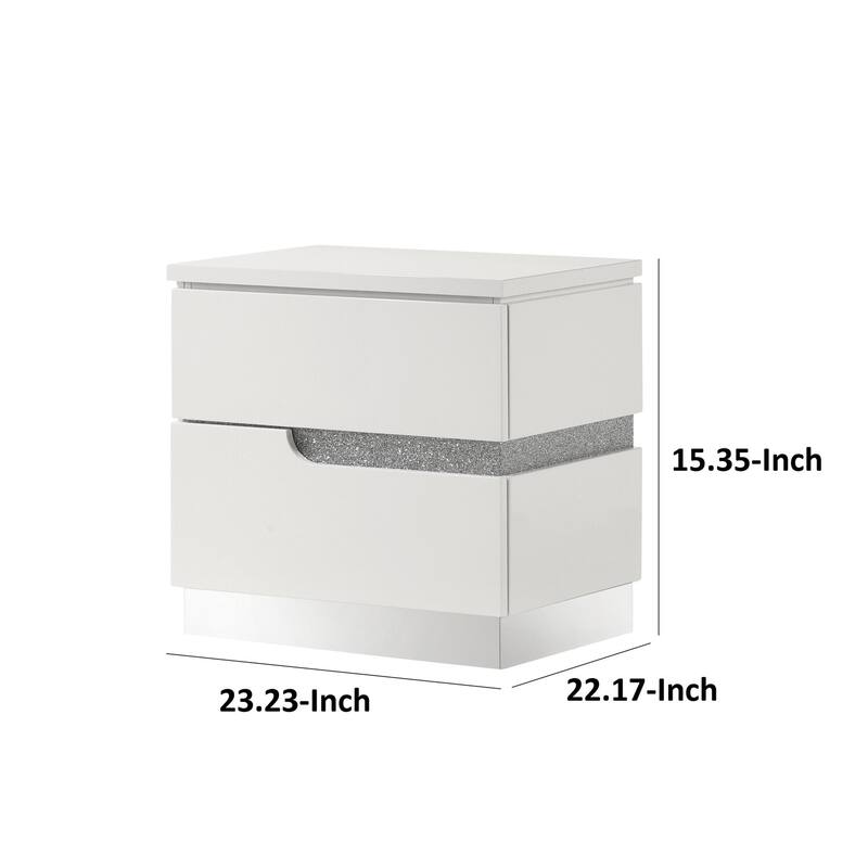 White/Silver 2 Drawer 22.17 in. W Nightstand with Sturdy Hardware and Ample Storage