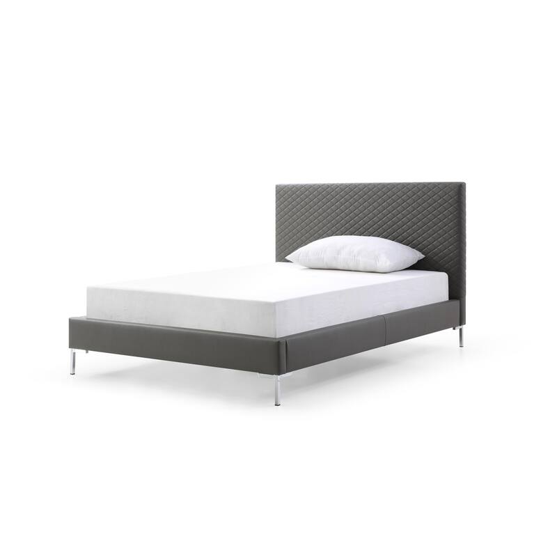 Elegant Full Bed - Dark Gray Upholstered Platform Bed with Chrome Legs - Modern Bedroom Furniture