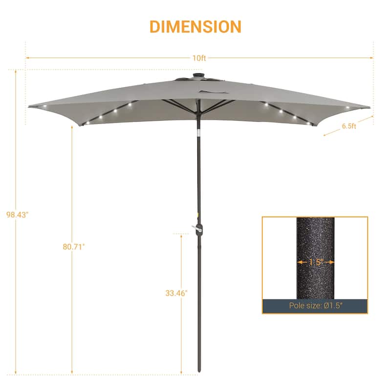 LIVOOSUN 10x6.5ft Steel Solar-Powered LED Patio Umbrella,w/Crank Tilt
