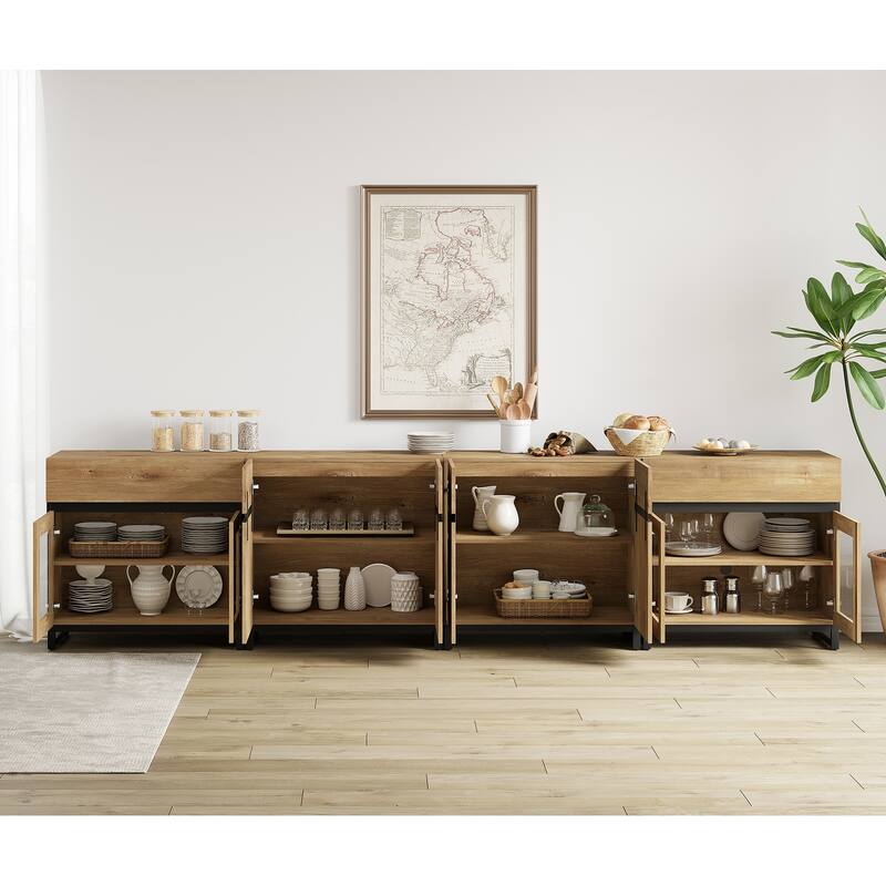 Modern 4 in 1 Dresser with Glass Doors & 2 Drawers, Adjustable Shelf & Metal Base for Bedroom
