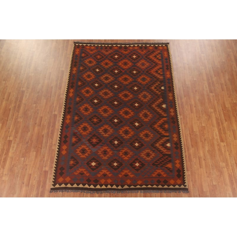 Hand Woven Oriental 100% Wool Carpet Southwestern Tribal Multi-Colored Kilim Area Rug - 9' 11'' X 6' 10''