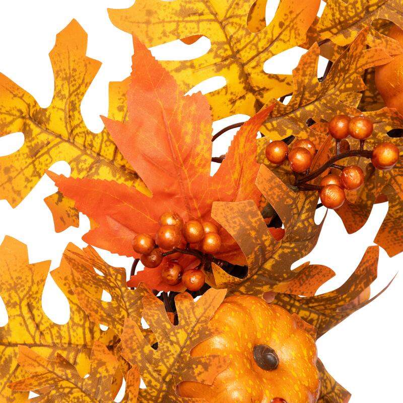Autumn Leaves Pumpkins Berries Artificial Thanksgiving Wreath 22"