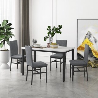 5-Piece Dining Room Furniture Faux Marble Top Dining Table Set with 4 ...
