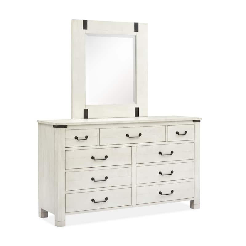Magnussen Home Chesters Mill Alabaster Drawer Dresser with Portrait Mirror - 9-drawer