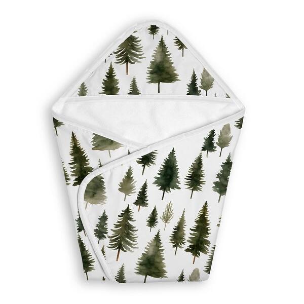 slide 2 of 6, Sweet Jojo Designs Sage Green Woodland Boy, Girl, Unisex/Gender Neutral Hooded Baby Towels - Toddler Bath Towel -Forest Pinetree