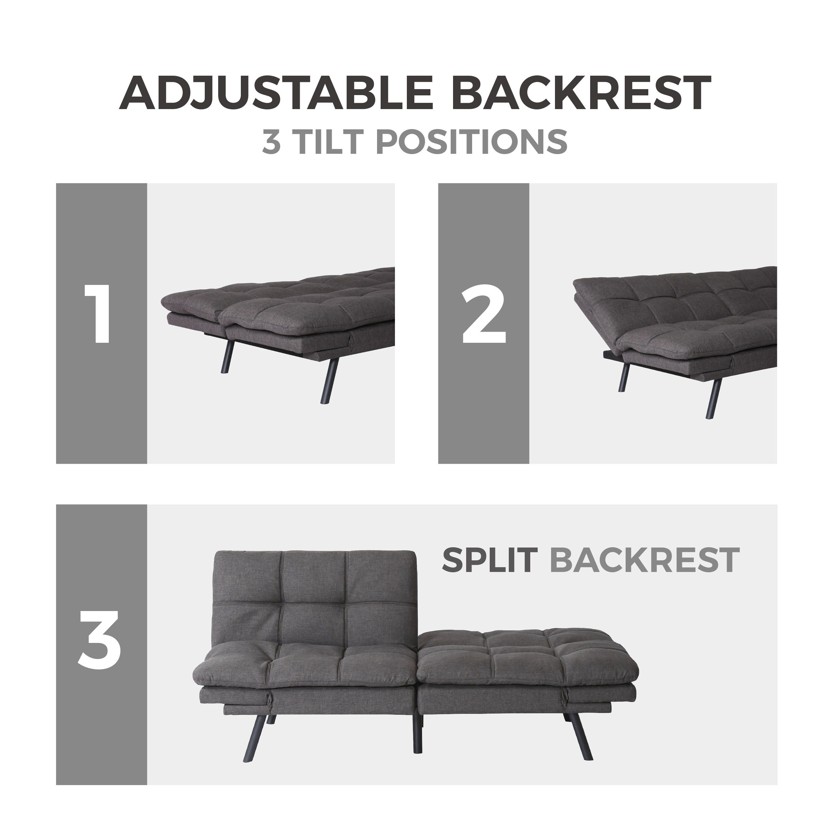 Futon sofa bed memory foam couch top sleeper daybed foldable convertible loveseat black