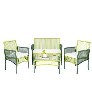4 Piece Patio Round Wicker Conversation Set - 39.5" x 22.5" x 32" - Bed ...