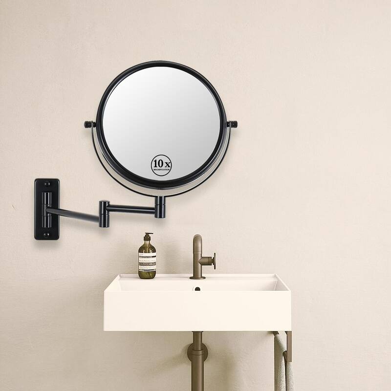 8 in. Small Round 10X HD Magnifying Double Sided Telescopic Bathroom Makeup Mirror