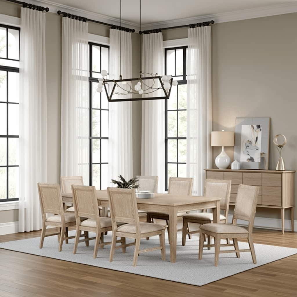 Rozie 72-90 Inch Extendable Dining Table, Farmhouse Light Oak Brown
