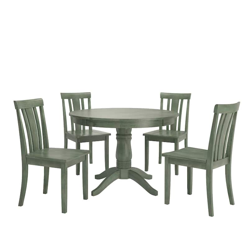 Wilmington II Round Pedestal Base Antique Sage Green 5-Piece Dining Set by iNSPIRE Q Classic - Slat Back Chairs