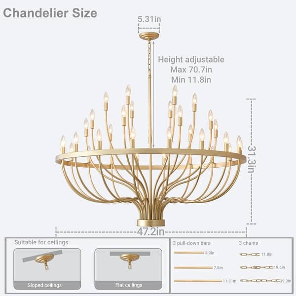 dimension image slide 0 of 2, Gold Chandelier Modern Farmhouse Pendant Lighting for Dining Room Foyer Entryway