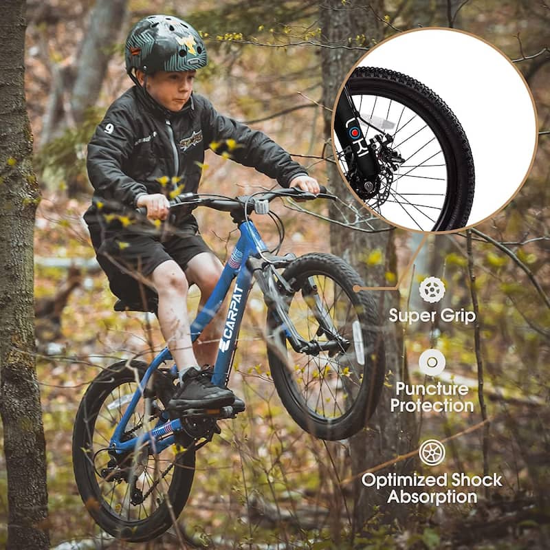20 Inch Kids Mountain Bike for Boys & Girls Ages 6-12, 7-Speed Steel Frame with Front Suspension & Disc Brakes