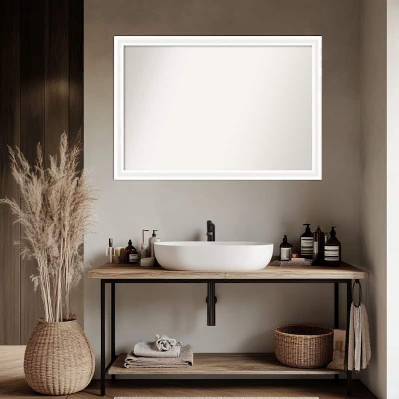 Oliver Narrow Non-Beveled Wood Framed Bathroom Vanity Wall Mirror